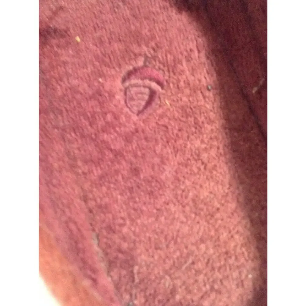Acorn Womens Suede Clog Slippers Size WS 5-6 Red Raisin Floral Woven Trim Mule